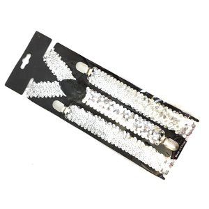 Suspenders Silver Sequin Y Stretch Clip On NWT NOS